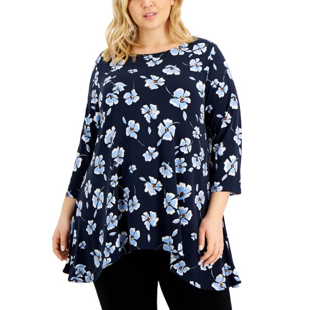 Alfani Plus Size Printed Asymmetrical Hem Tunic Top